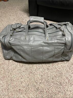 Vintage Gray Leather Weekender Duffel Bag